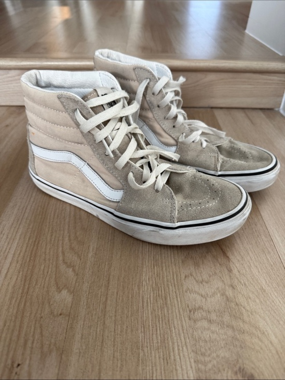Vans Beige and White High-Top Suede Canvas Sneakers